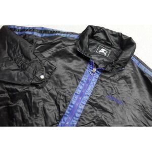 Vintage Starter Puffer Jacket Mens 2XL Black Blue Full Zip Swishy Retro VTG